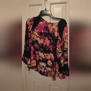Jennifer Lopez Black Floral Lace-Accent Tunic SIZE 8